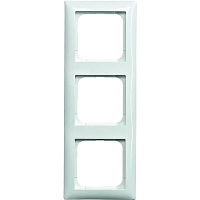 Plastic light switch cover frame in white for three switches. Square cut-outs in vertical alignment.