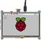 Image of a small computer screen with Raspberry Pi logo in the centre. At the top are icons and the time displayed.