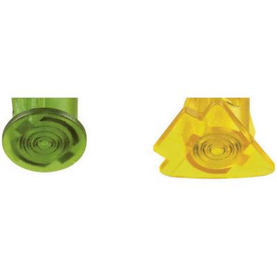 A green circle and a yellow triangle, both with concentric circles on their surface, side by side on a white background.