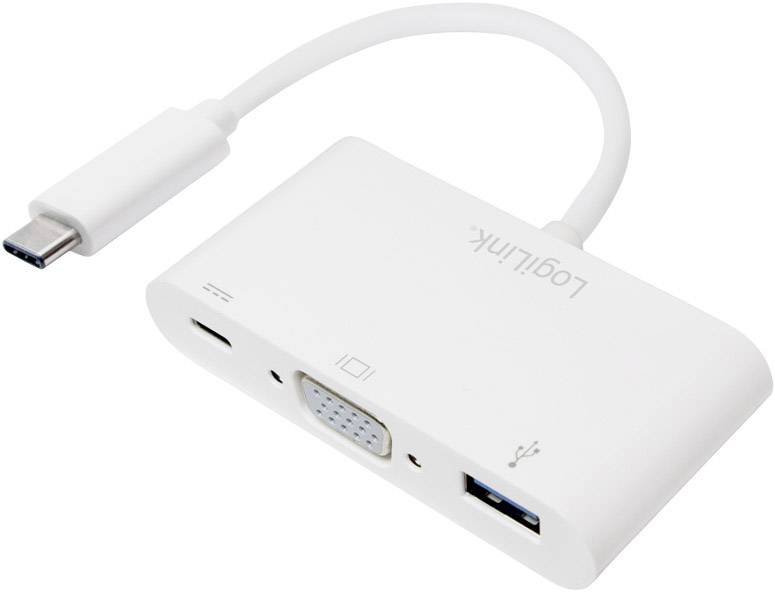 LogiLink UA0260 USB / VGA Adapter [1x USB-C® plug - 1x USB-C® socket, VGA socket, USB 3.2 1st Gen port A (USB 3.0)] White 14.00 cm