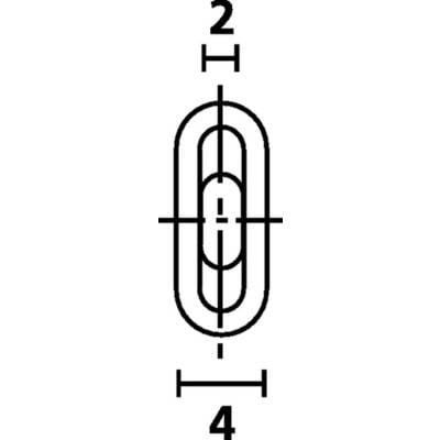 Hook dimension drawing with two vertical and horizontal measurements: '2' at the top, 'H' in the middle, '4' at the bottom. Elliptical shape represented.