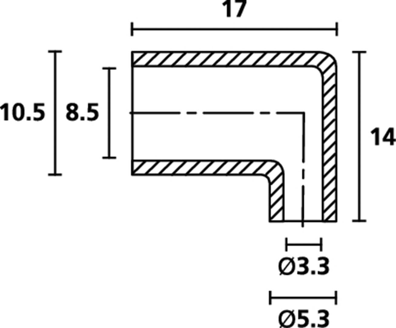 Technical drawing of a component with dimensions: Width 17, Height 14, Depth 10.5. Additional measurements: 8.5, Ø3.3 and Ø5.3.