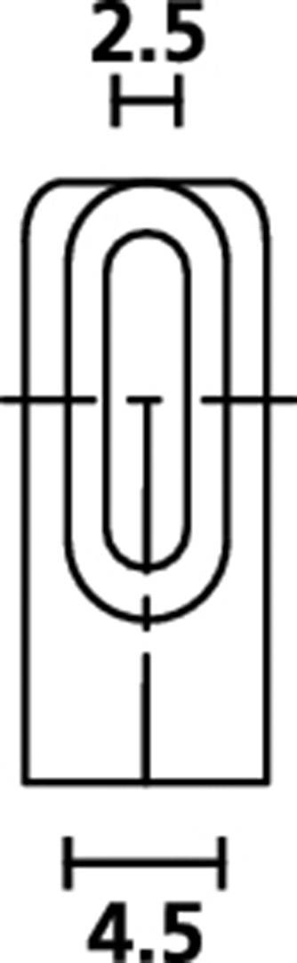 Technical drawing of a rectangular bracket. Length: 4.5 cm, Height: 2.5 cm. Shows dimensions and proportions of the bracket.