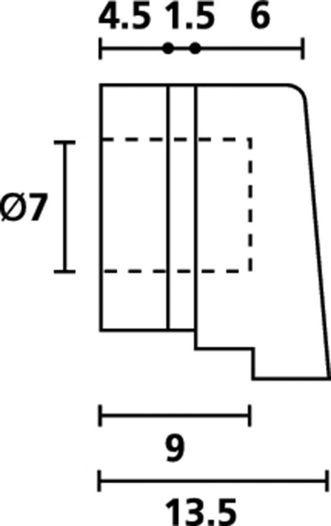 Side technical drawing of a part with dimensions: Diameter Ø7, Height 9, Overall Length 13.5, Detail Dimensions 4.5, 1.5, 6.