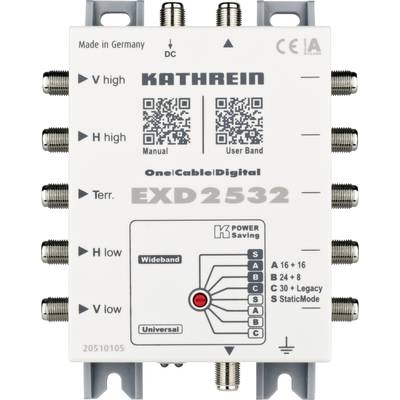 Kathrein EXD 2532 SAT single cable multiswitch Inputs (multiswitches): 5 (4 SAT/1 terrestrial) No. of participants: 32 