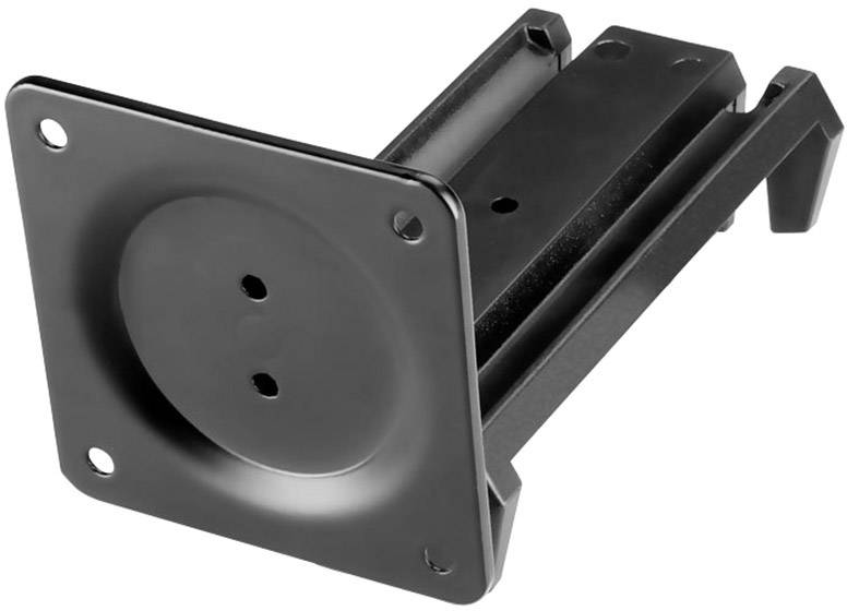 Black, rectangular metal table leg with four mounting holes and rounded edges, ready for installation.