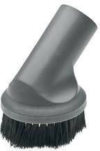 Vacuum cleaner brush attachment, black with dense bristles, for cleaning delicate surfaces.