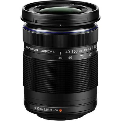 Olympus Digital 40-150 mm Camera Lens with Zoom Function; Black Housing, Focal Lengths Visible.