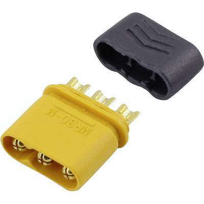 Yellow and black multi-contact electrical connector. The connector has a protective cover and is used for electrical connections.