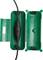 A green, waterproof electrical junction box is open. Inside, an insulated cable is routed through the box.