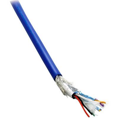 Blue cable with exposed, coloured wires at the end. Shows the internal structure and different wire colours.