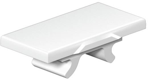 A white plastic table tennis net holder with two curved mounting brackets underneath.