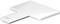 A white, rectangular plastic component with a rectangular handle positioned at a 90-degree angle to the side.