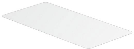A rectangular, transparent glass object with rounded corners, lying flat on a white surface.