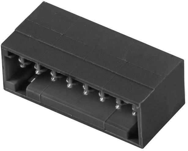 Black, six-pole connector or adapter in rectangular form, showing internal metal contacts. Suitable for electronic connections.