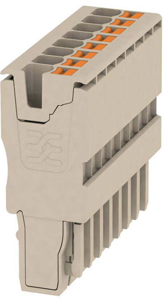Brown socket connector with orange components, current-interrupting, visible from the side.