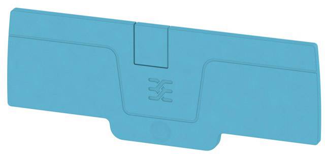 Blue rectangular part with a central clip and symbol. Used in cleaning or storage devices.