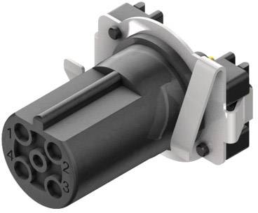 A black, cylindrical plug with six numbered terminals is depicted.