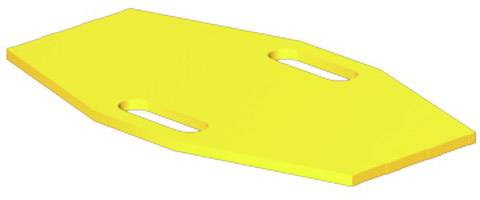Yellow plastic plate with two oval slots positioned diagonally at the sides.