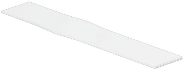 A rectangular, transparent plastic piece, possibly a building block or component, with serrated edges on one side.