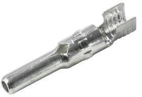 A single, metallic flat pin socket connector, suitable for electrical connections in electronic devices.