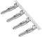 Four silver metal contacts, arranged side by side, fastened to a narrow strip.