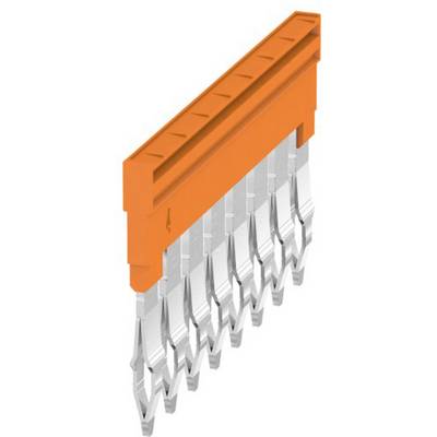 Multi-pole connector with an orange housing and metallic contact pins, used for electrical connections.