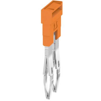 Two female crimp terminals with an orange, cuboid plastic housing for electrical connection.