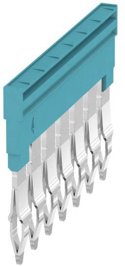 An eight-pin plug with metal contacts and a blue plastic cover, used for electrical connections.