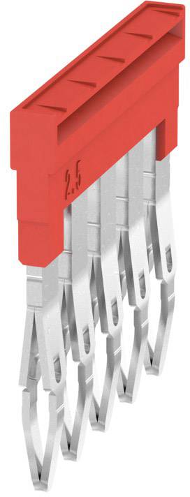 A red, rectangular electrical connector housing with six silver contacts. The number '2.5' is printed on the top.