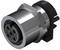 A metallic connector with a multi-pole connection and black plastic insert, used in electronics or the automotive industry.