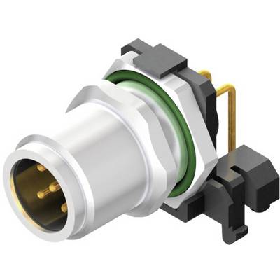 A 3-pin connector with a metal housing and green sealing ring, visible from the side. Suitable for robust electrical connections.