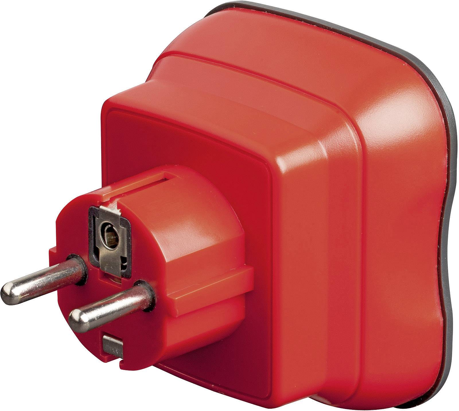A red socket adapter with two round plugs.