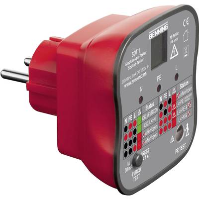 A red socket tester device with indicator lights for checking electrical circuits for safety and functionality.