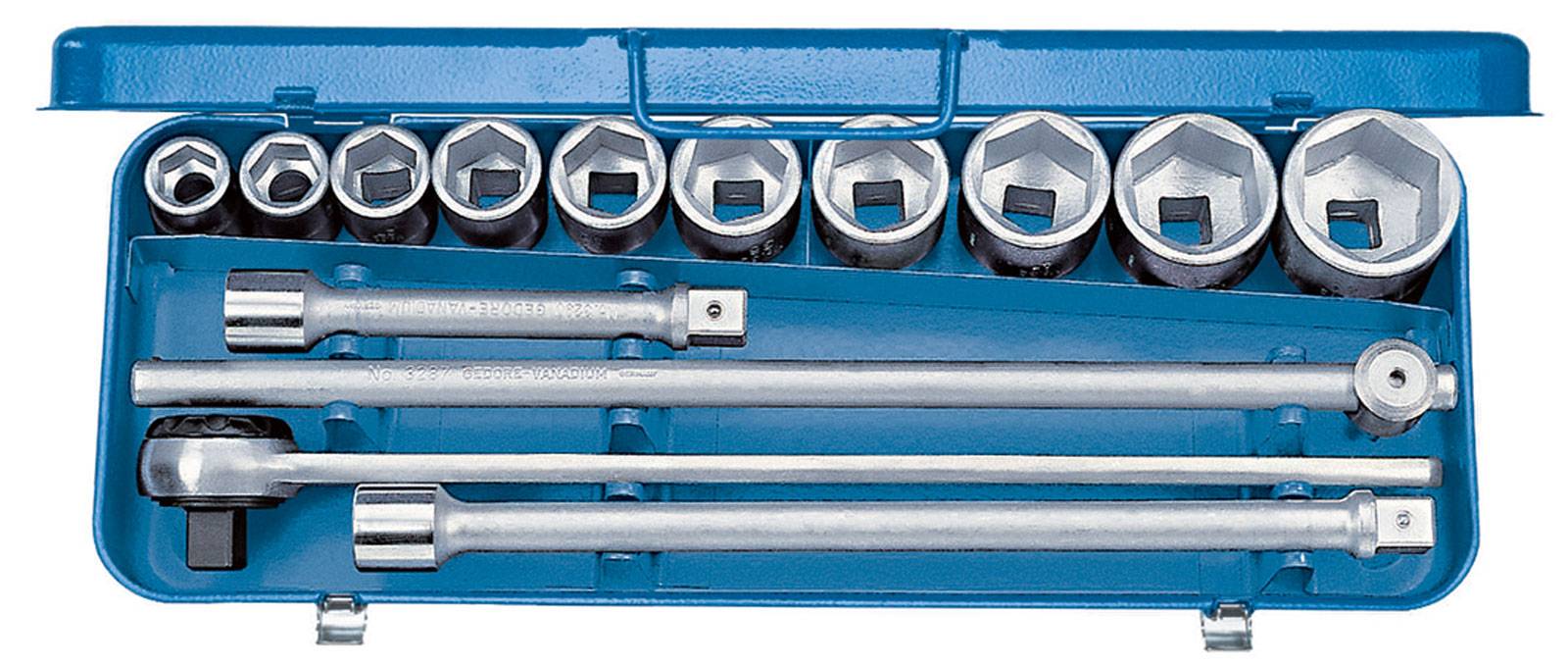 A blue tool case with various socket sizes and extensions, neatly arranged. Ideal for automotive repairs.