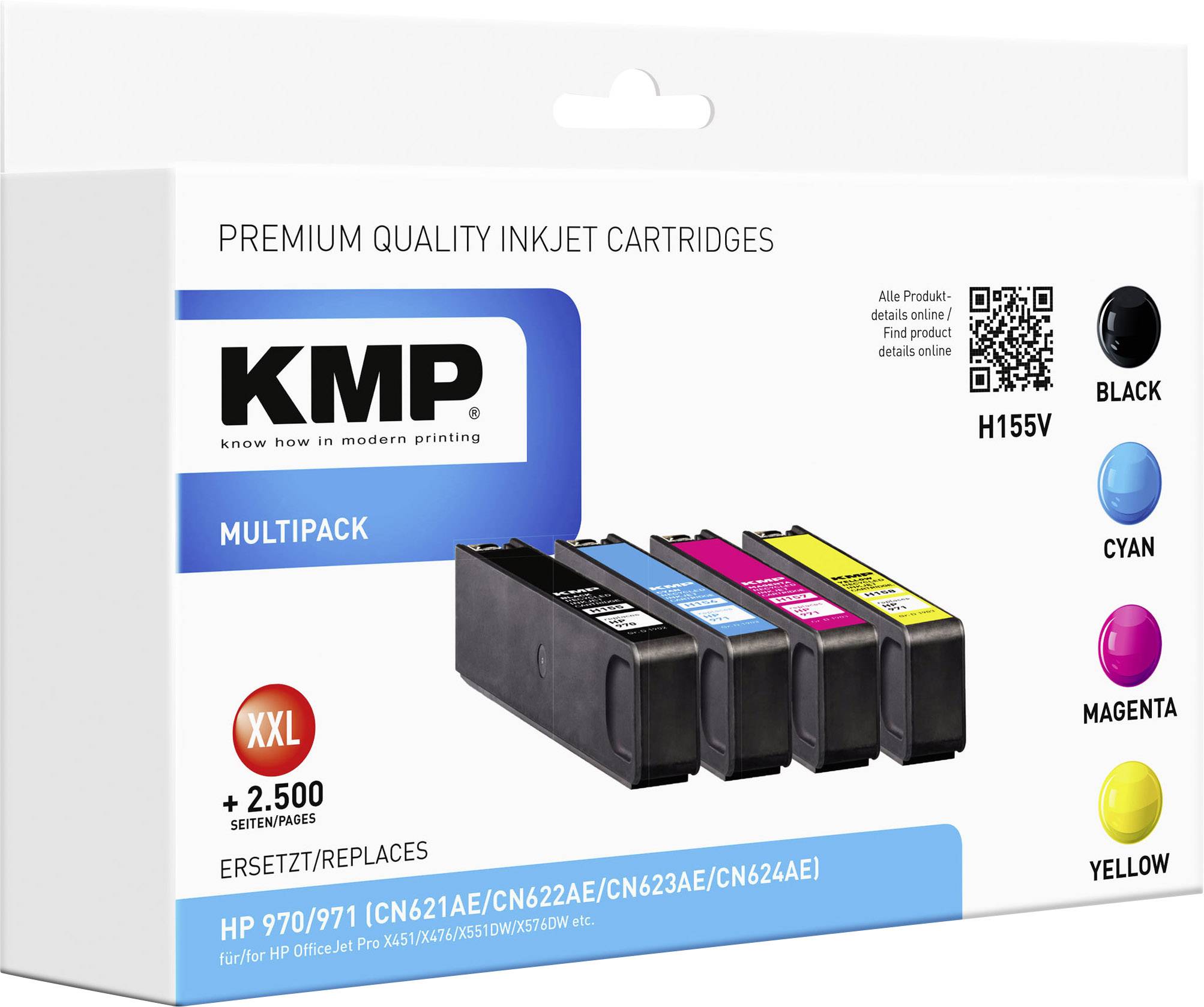 KMP Ink replaced HP 970, 971 Compatible Set Black, Cyan, Magenta, Yellow H155V 1902,4850