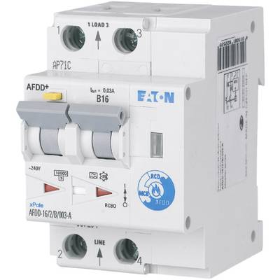 A circuit breaker with blue and white switches. Models and technical specifications are shown on the front.