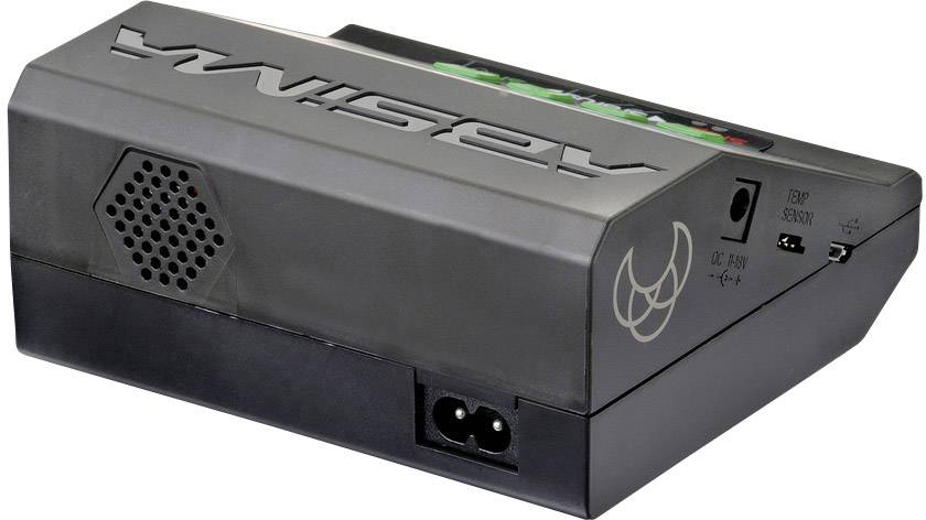 Black electronic device with ventilation grille, various ports, and illuminated indicator lights on the top surface.