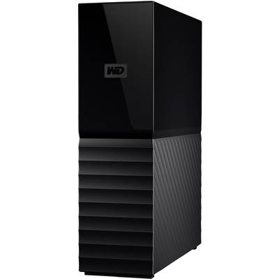 Western Digital external hard drive in Black. Sleek, high-gloss design with a ribbed texture on the lower half.