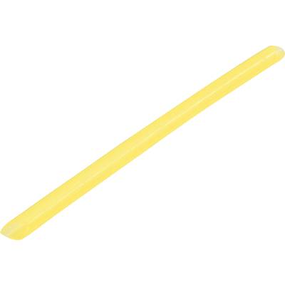A plain, yellow candle without decoration lies horizontally.