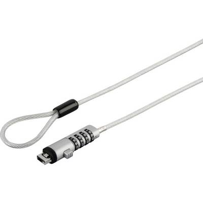A combination security lock with a steel cable, suitable for securing devices such as laptops.
