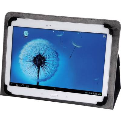 Tablet in a protective case, screen displaying a dandelion wallpaper.