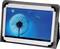 Tablet in a protective case, screen displaying a dandelion wallpaper.