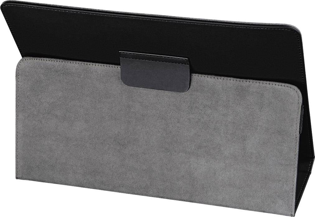 An unfolded grey and black case or sleeve, likely for a tablet or laptop, on a white surface.