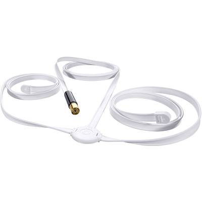 A flat, white antenna cable with a gold coaxial connector, which can be routed in various configurations.