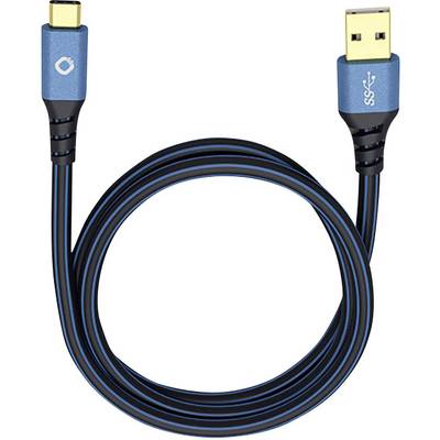 Oehlbach USB cable USB 3.2 1st Gen (USB 3.0 / USB 3.1 1st Gen) USB-A plug, USB-C® plug 0.50 m Blue gold plated connector