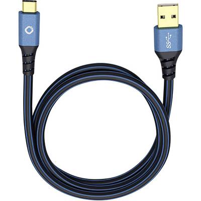Oehlbach USB cable USB 3.2 1st Gen (USB 3.0 / USB 3.1 1st Gen) USB-A plug, USB-C® plug 1.00 m Blue gold plated connector