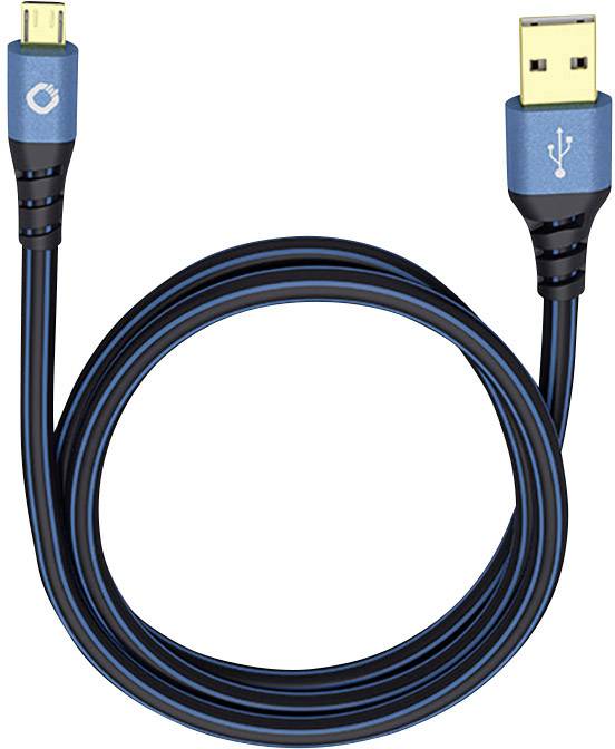 Blue USB cable with a USB-A plug and a Micro-USB plug, suitable for connecting devices to computers or chargers.