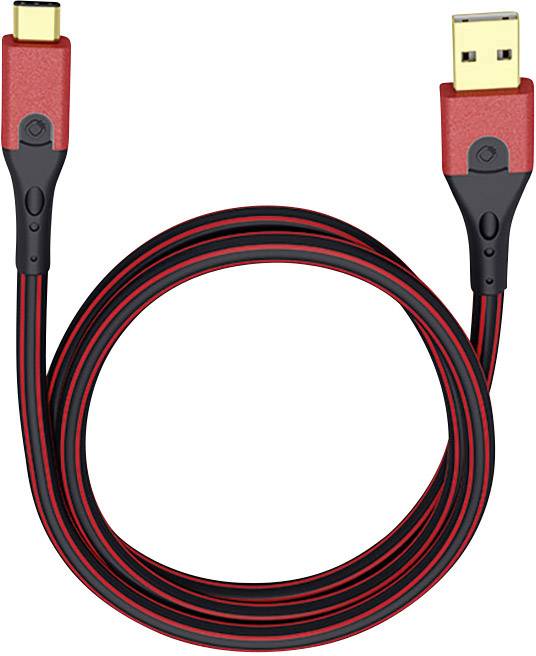 Oehlbach USB cable USB 3.2 1st Gen (USB 3.0 / USB 3.1 1st Gen) USB-A plug, USB-C® plug 3.00 m Red/black gold plated connectors 9443