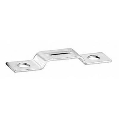 Metal angle bracket with two screw holes, used for securing structures.